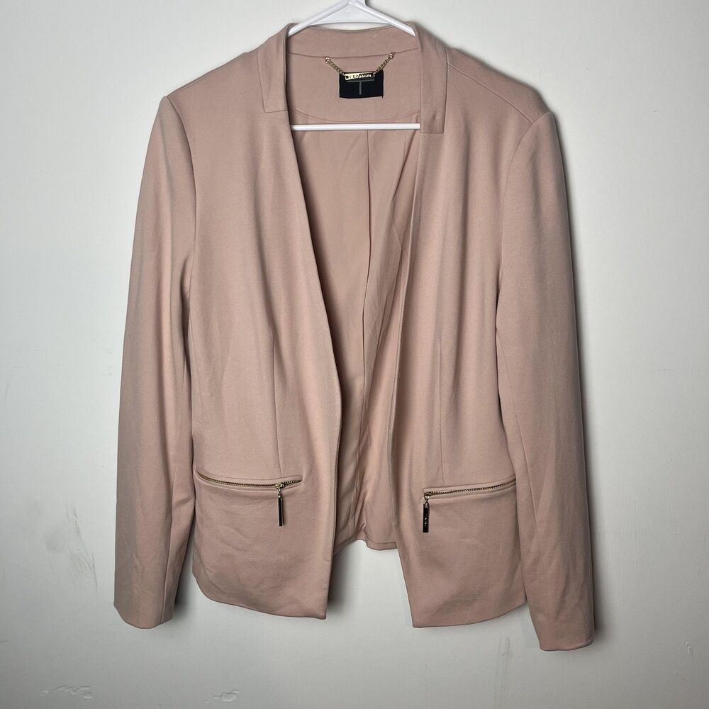 Tahari Jacket Womens‎ 8 Pink Open Front Blazer Gold Zip Pockets Workwear